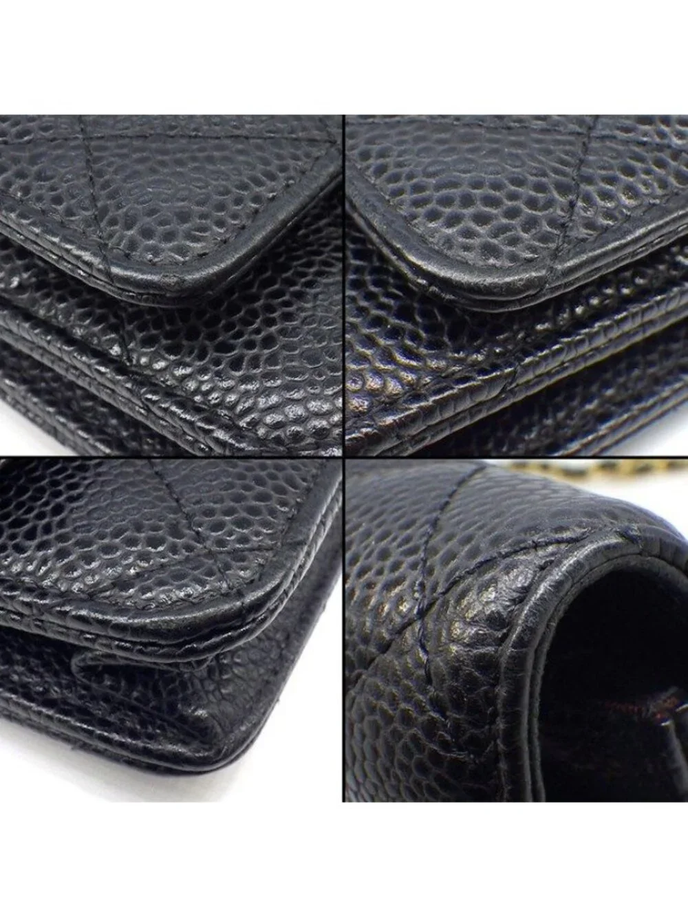 Chanel Shoulder Bag Quilted Classic Chain Wallet Black Caviar Leather Gold